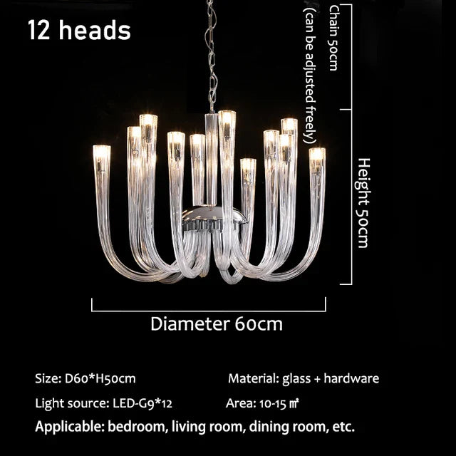 Afralia™ Glass U-shaped Chandelier with G9 Bulb - Modern Luxury Art Pendant Lighting