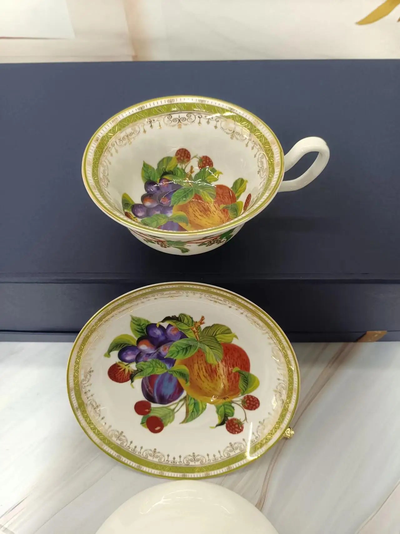 Afralia™ Ceramic Fruit Pattern Coffee Cup Set