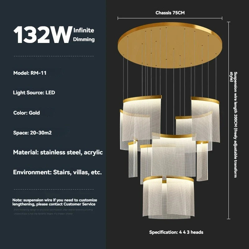 Afralia™ Gold Black LED Round Acrylic Panel Pendant Light for Staircase and Ceiling