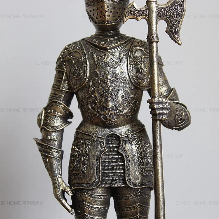 Afralia™ Iron Armored Soldier Knight Sculpture Home Decor Figurine