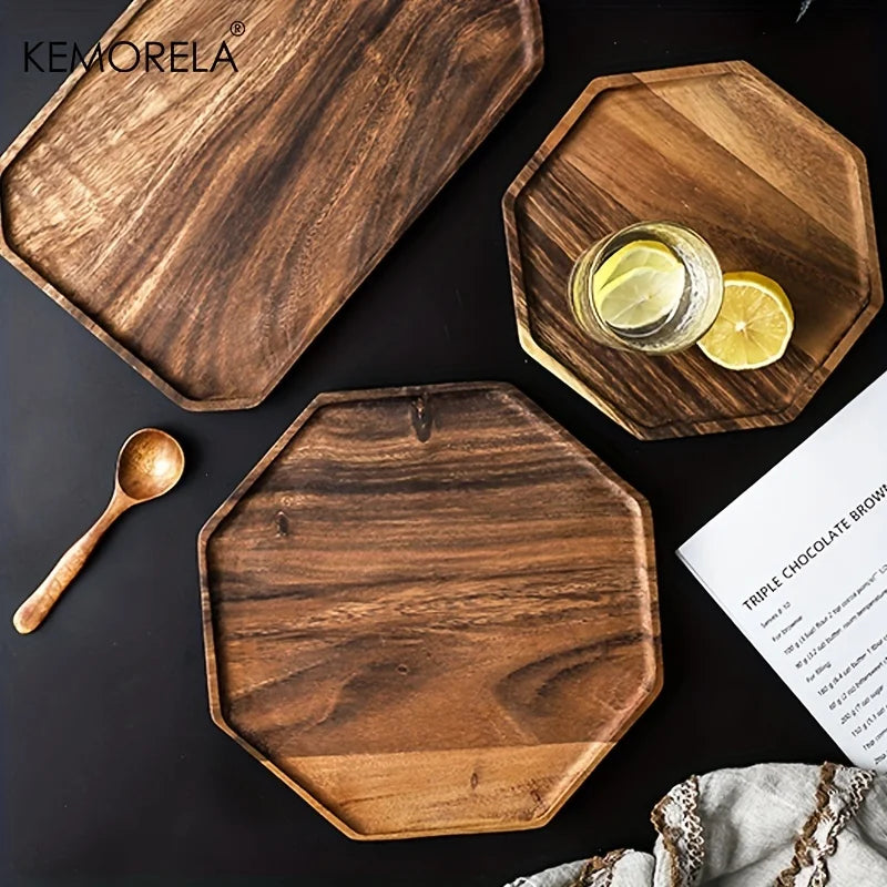 Afralia™ Creative Acacia Wood Plate - Versatile Rectangle Octagonal Tray