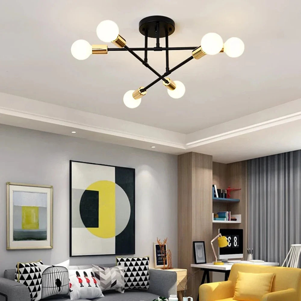 Afralia™ Iron Wrought Chandelier LED Ceiling Light Fixture Modern Vintage Decor Lighting