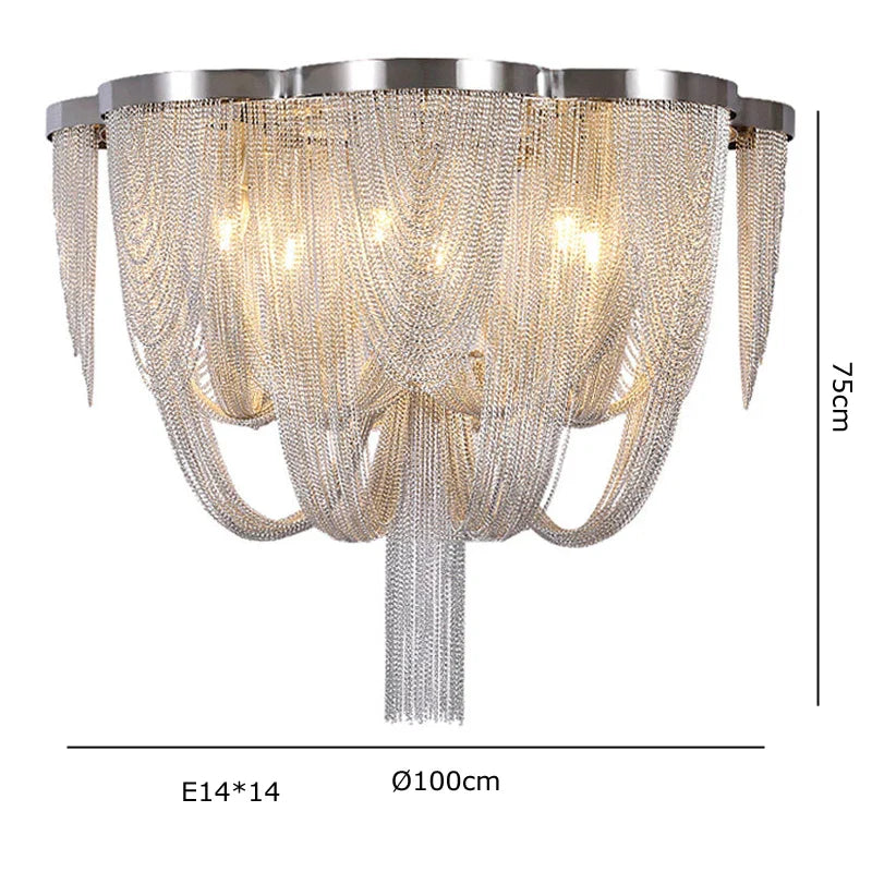 Afralia™ Circular Chrome Chain Pendant Light LED Ceiling Aluminum Living Room Luxe Chrome Gloss Light