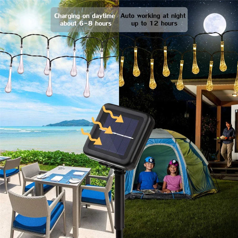 Afralia™ Solar Waterdrop Fairy Lights: 8 Modes, Waterproof Outdoor String Lamp for Christmas Garden Decor.