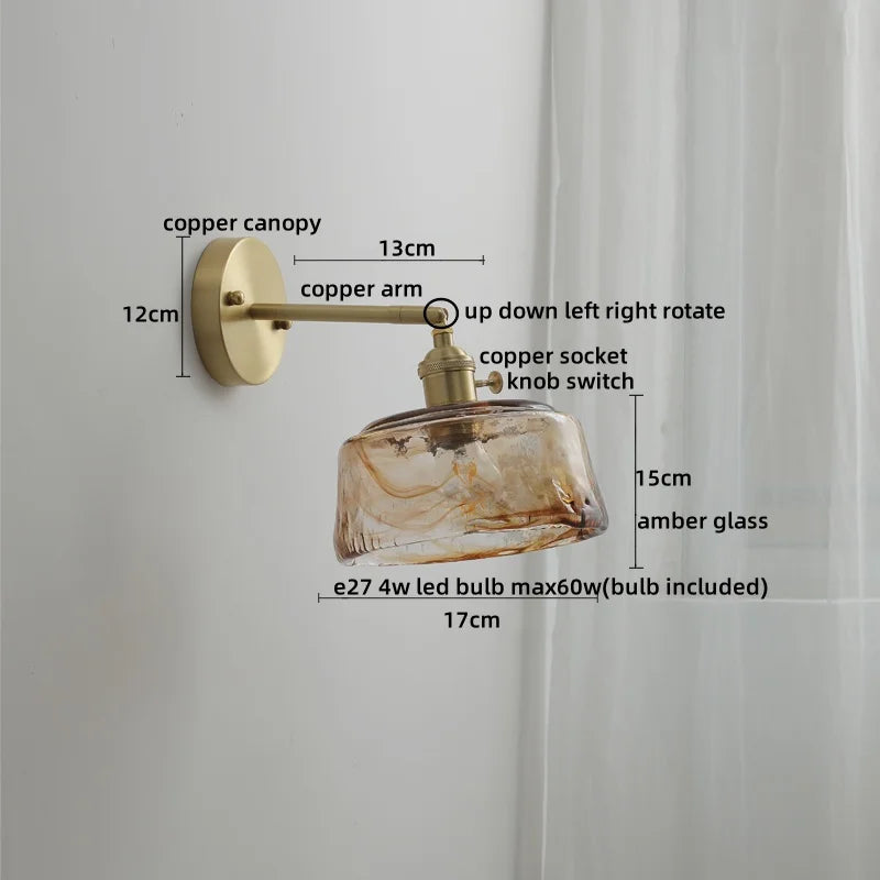 Afralia™ Nordic Glass Copper Wall Lights for Bedroom Living Room Home Decor