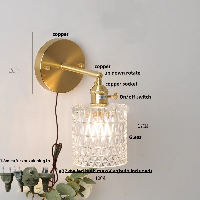 Afralia™ Brass E27 LED Wall Sconce Pull Chain Switch Stair Light Fixtures
