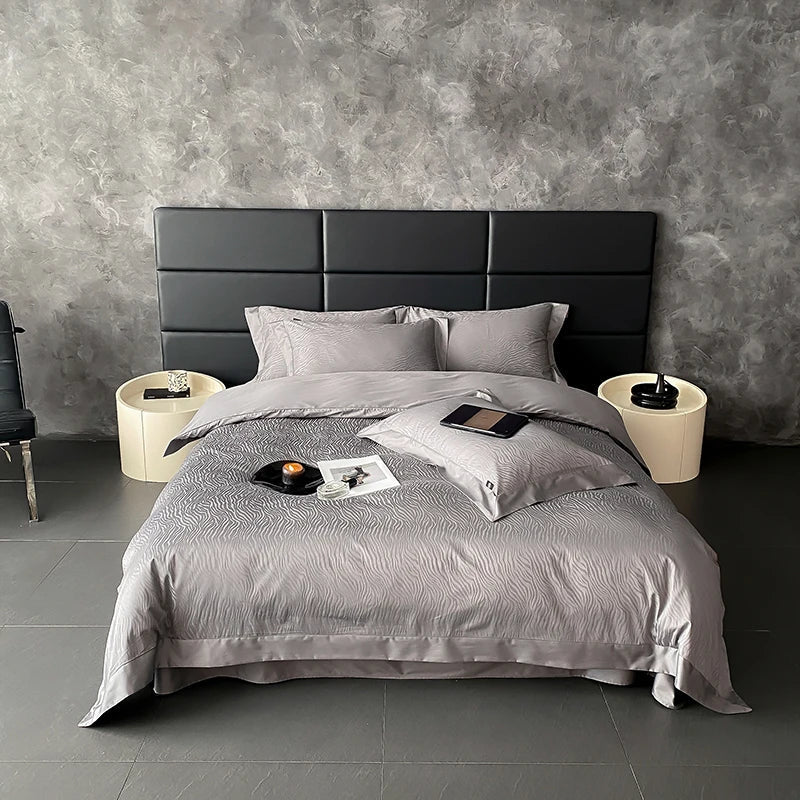 Afralia™ Satin Jacquard Bedding Set, Luxury Purple Flowers, Duvet Cover, Bed Sheet