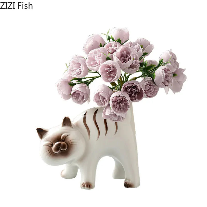 Siamese Kitten Ceramic Vase by Afralia™ - Table Decoration for Flowers