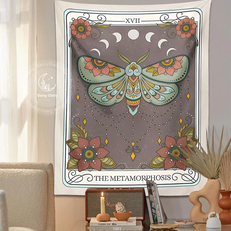 Afralia™ Metamorphosis Tarot Tapestry: Mystical Forestcore Moon Moth Decor for Home & Dorm