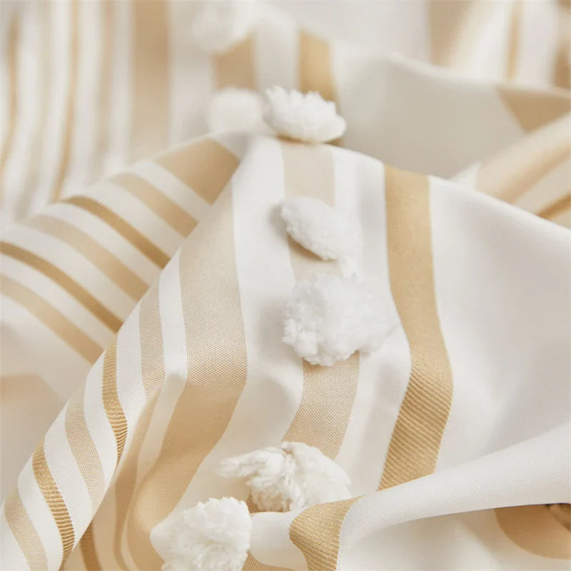 Afralia™ Boho Stripe Furball Duvet Set: High-Quality King Size Bedding with Tassels