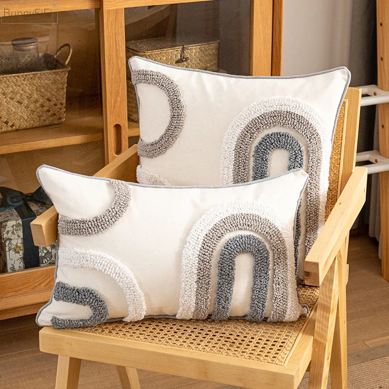 Afralia™ Boho Style Grey Abstract Cushion Cover for Home Decoration