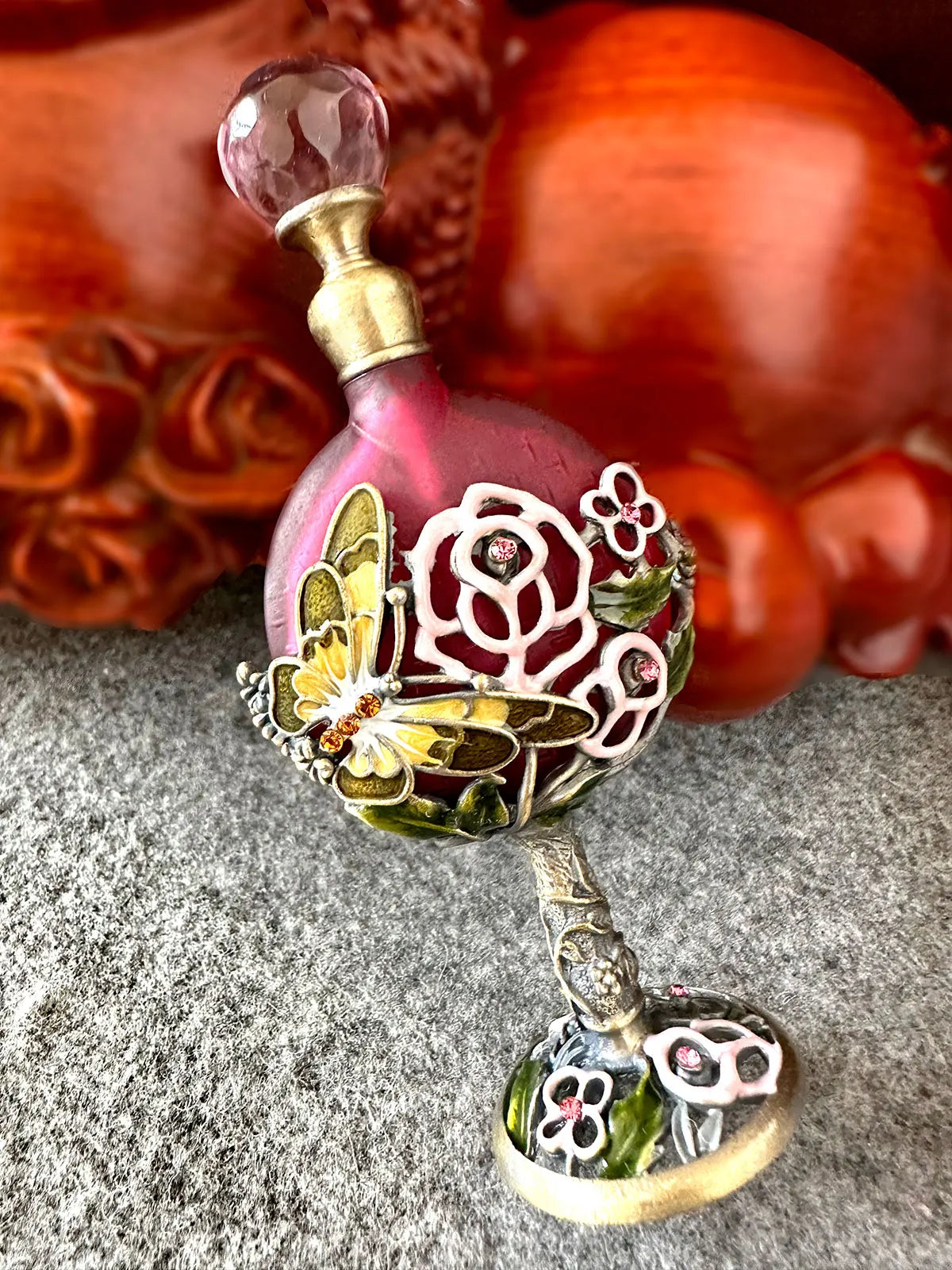 Afralia™ Glass Metal Perfume Bottle with Enamel Butterfly, Essential Oil Holder & Wedding Decor