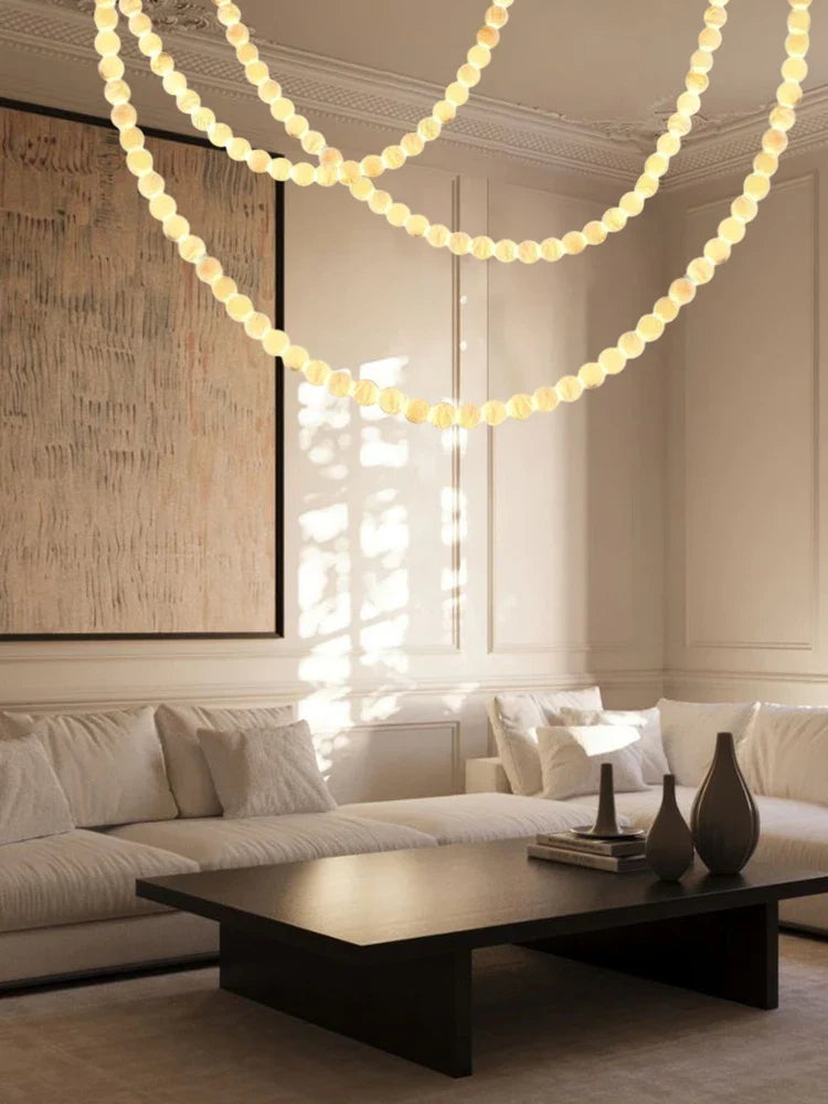 Afralia™ Alabaster Marble Pearl Drop LED Chandelier for Foyer Villa