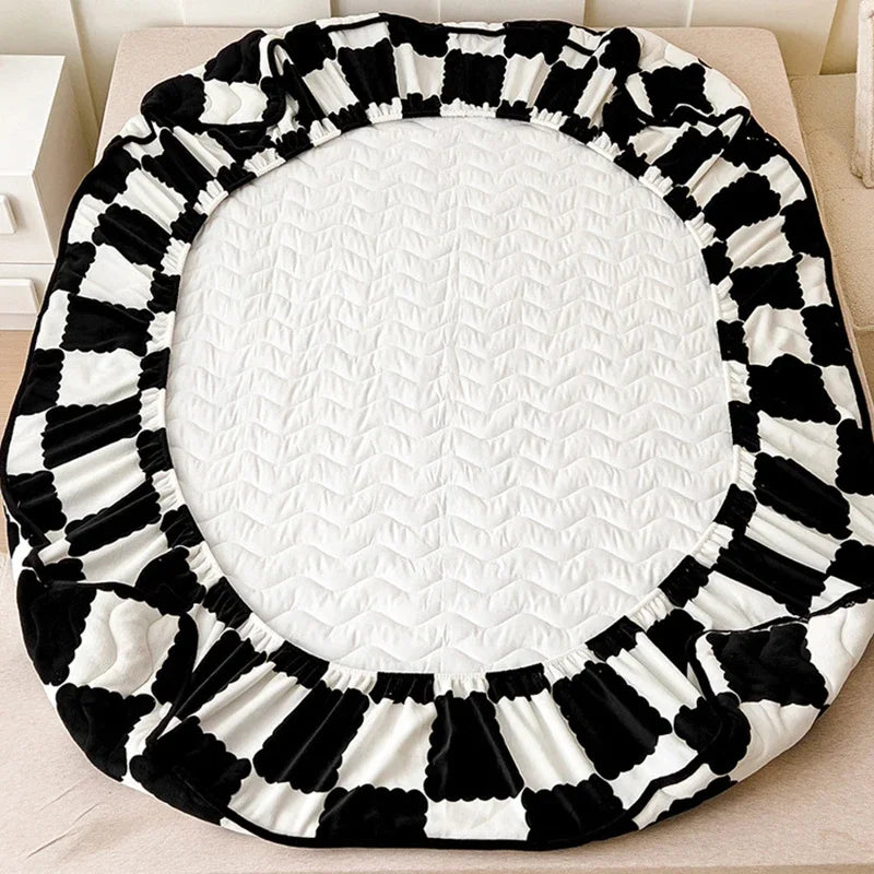 Afralia™ High Grade Milk Velvet Patchwork Bedspreads Geometric Pattern Thicken Bedsheet