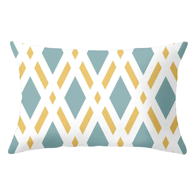Afralia™ Geometric Striped Curved Rectangle Pillowcase - Yellow Blue Sofa Throw Pillows