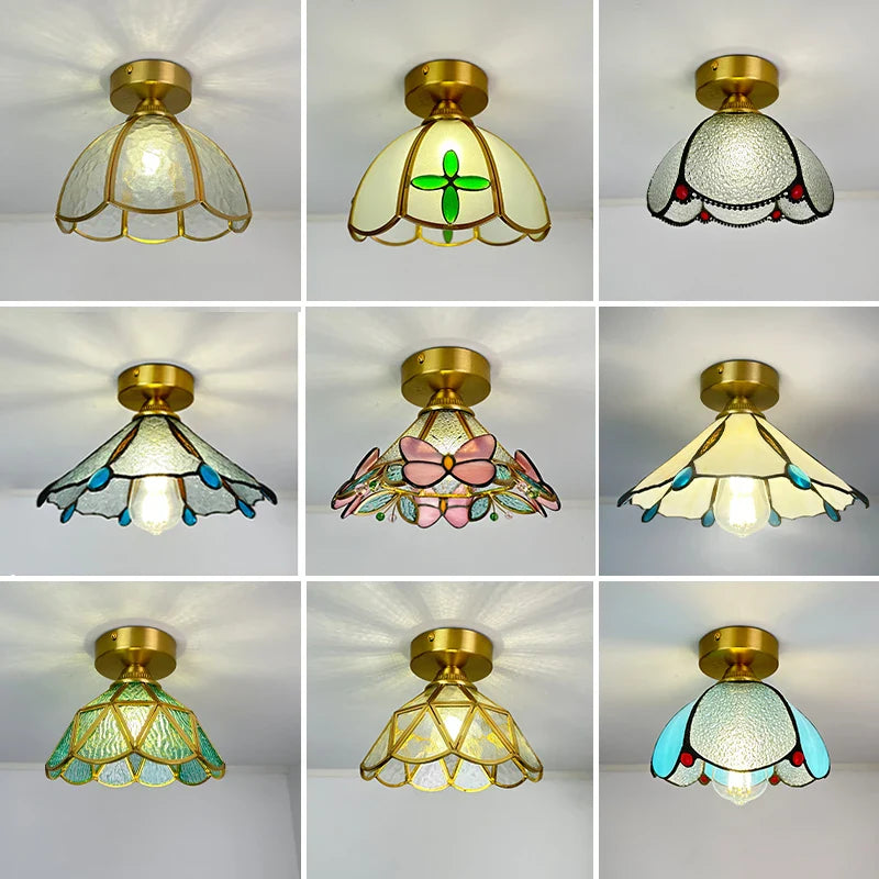 Afralia™ Modern Glass Copper LED Ceiling Light Fixture for Balcony, Living Room, Porch.