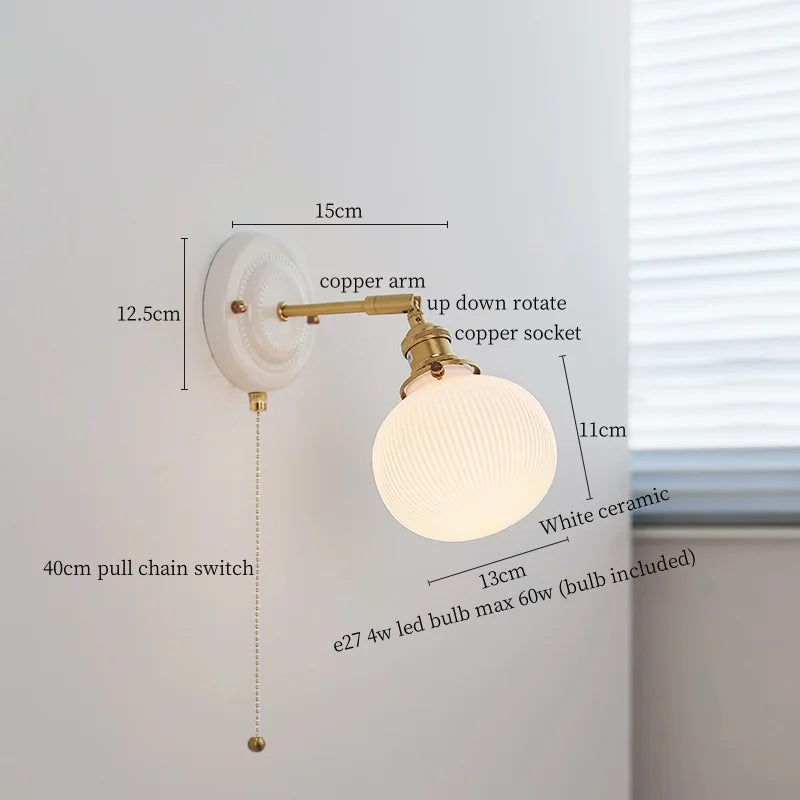 Afralia™ Pumpkin Glass LED Wall Lamps Up Down Rotate Copper Arm - Modern Nordic Wandlamp