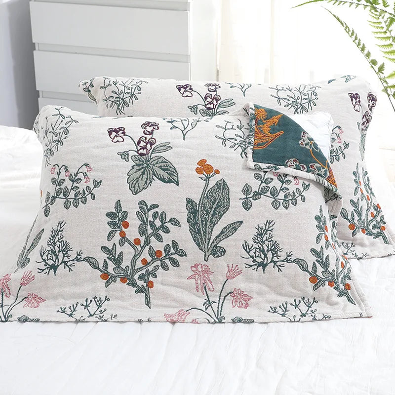 Afralia™ Japanese Cotton Single Bedspread with Pillow Towel - Floral Birds Design