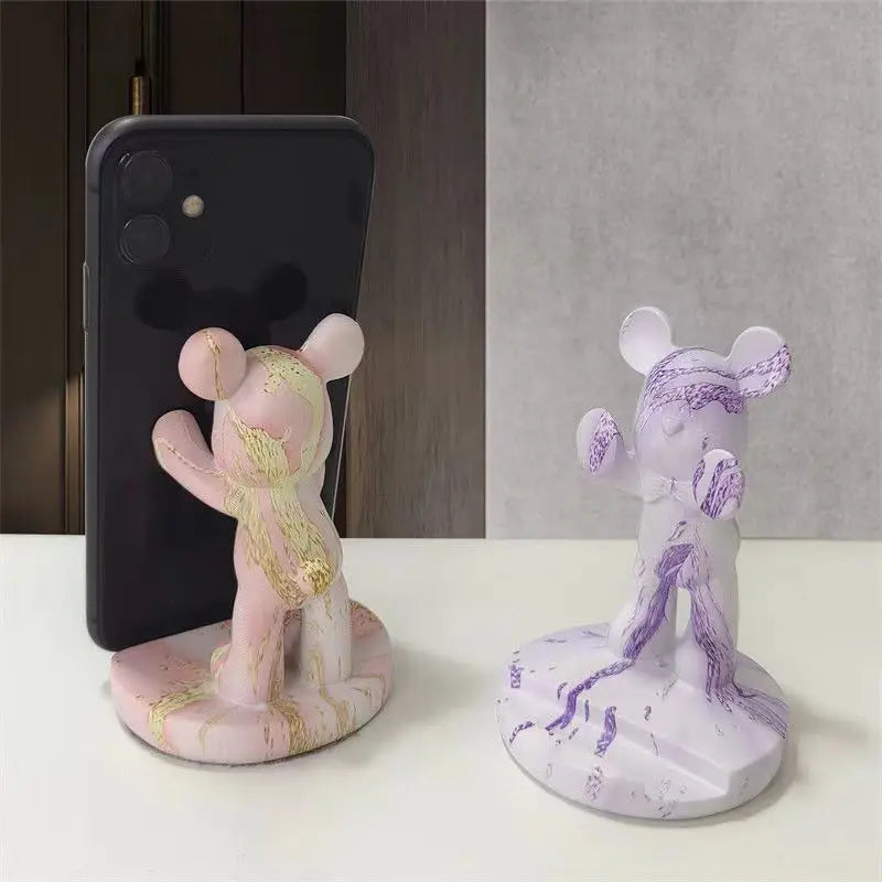 Afralia™ Resin Bear Phone Holder Sculpture: Office & Home Decor Gift