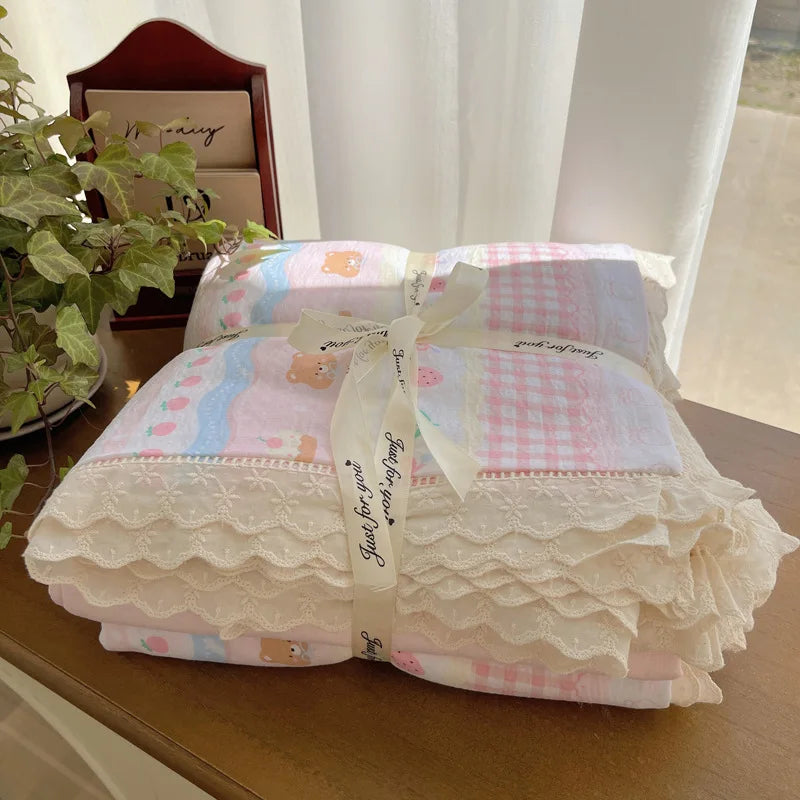 Afralia™ Hollow Lace Bedding Set: Fitted Sheet, Quilt Cover, Pillowcase - Skin-Friendly & Cozy