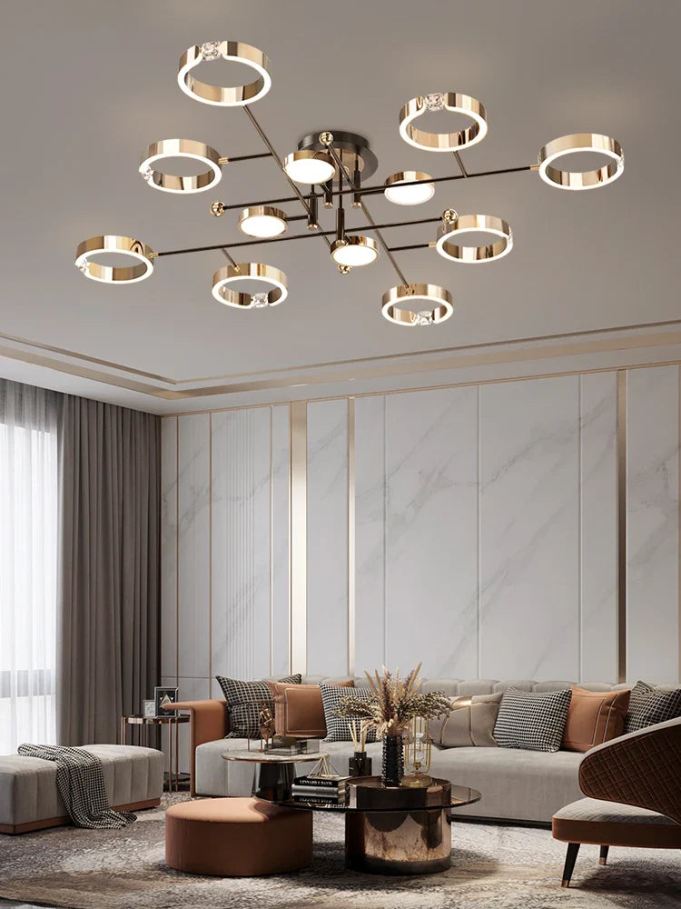Luxury Gold Aluminum Chandelier with Remote Control for Living Room Bedroom Decor - Afralia™