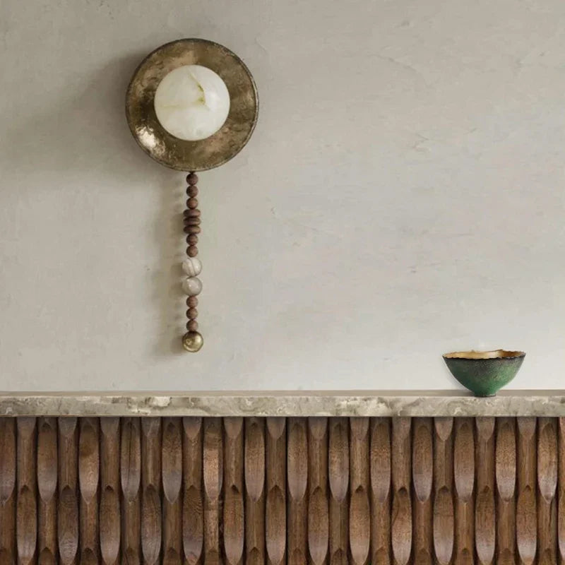 Afralia™ Retro Gold Round Wall Light: Handmade Wooden Sconce for Living Room, Hotel, Villa