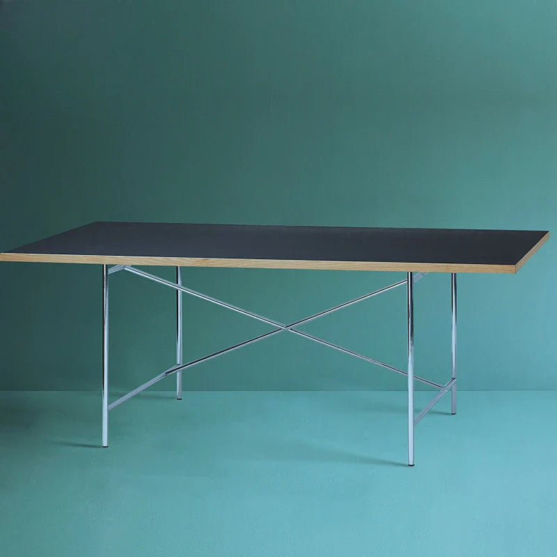 Afralia™ Stainless Steel Leg Rectangular Desk - Solid Wood Office Computer Table