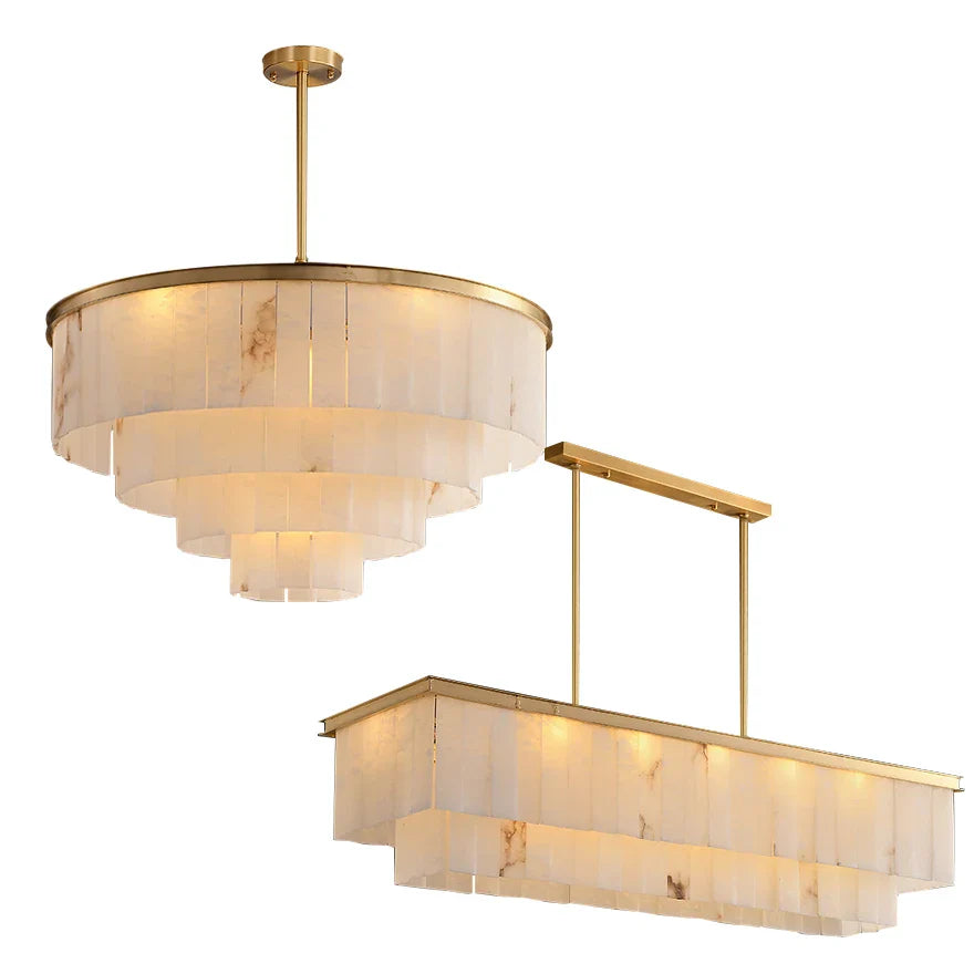 Afralia™ Marble Ceiling Chandelier Dimmable Round Vintage Hanging Lamp - 31" Luxe Dining Room Lighting