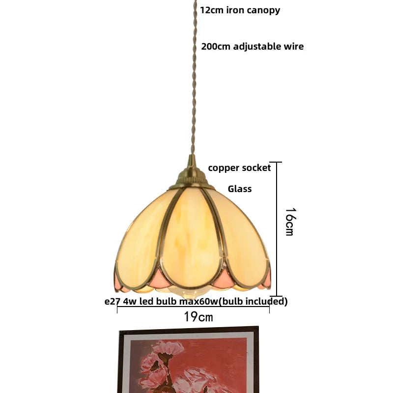 Afralia™ Walnut Tiffany Glass LED Pendant Light : Nordic Modern Kitchen Hanging Lamp