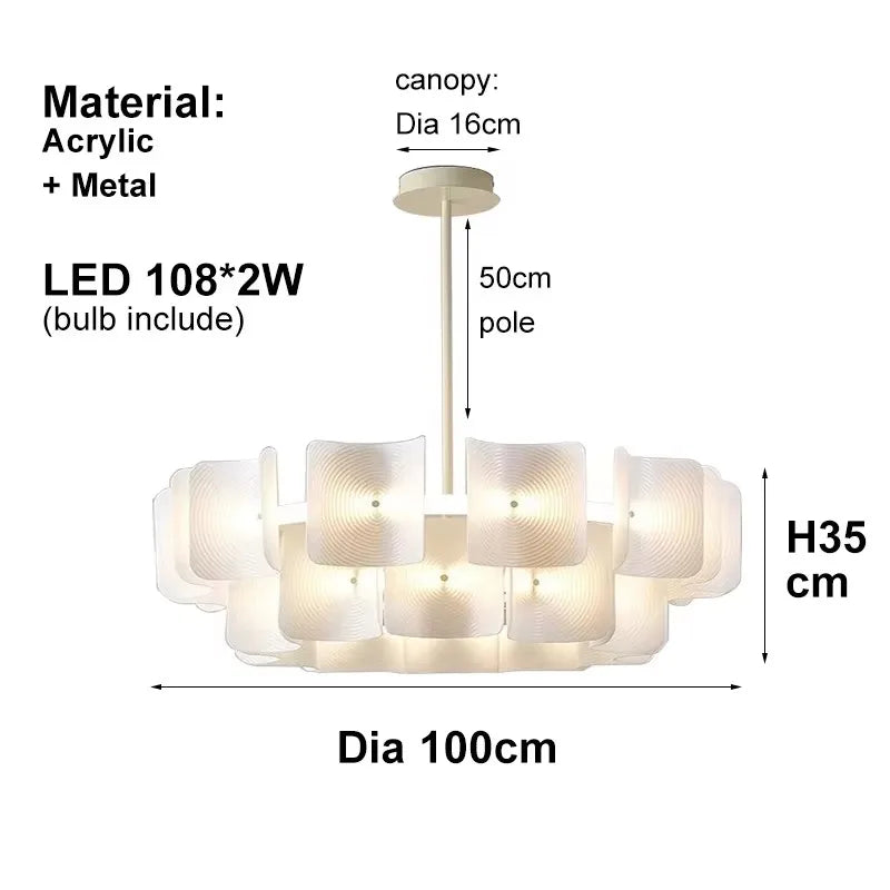 Afralia™ White Acrylic LED Large Chandelier Light for Bedroom and Living Room