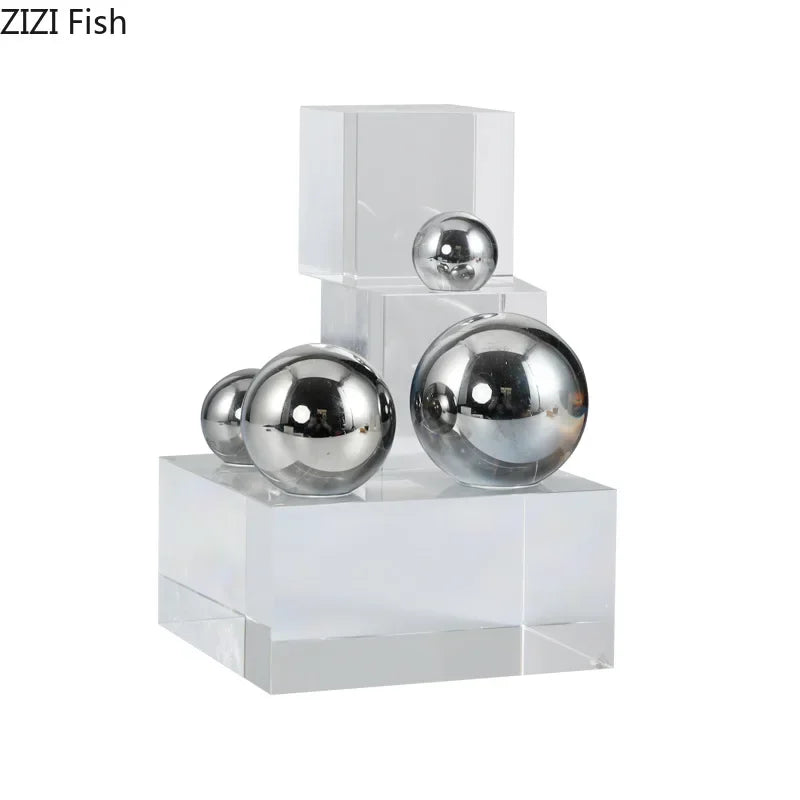 Afralia™ Crystal Ladder Silver Ball Desk Ornament Geometric Block Room Decor