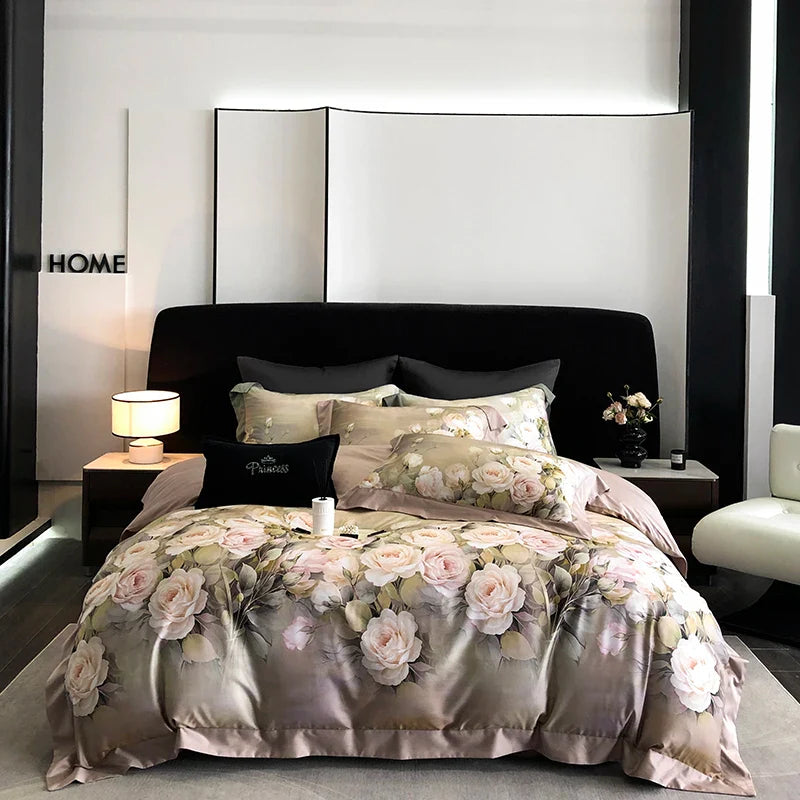 Afralia™ Luxury Floral Bedding Set with Lyocell Cotton Duvet Cover, Sheet, and Pillowcases