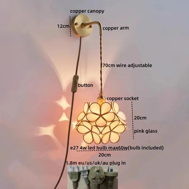Afralia™ Copper Glass LED Wall Sconce Pull Chain Switch - Modern Stair Light Fixtures
