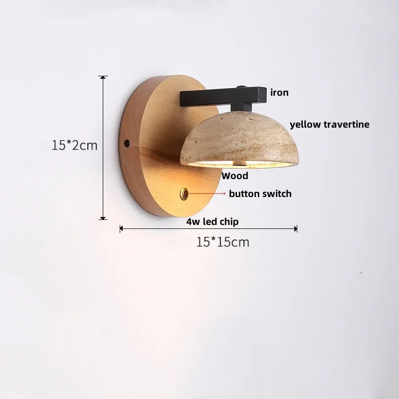 Afralia™ Black Iron LED Wall Light Fixture Coffee Nordic Wood Switch Bedside Lamp