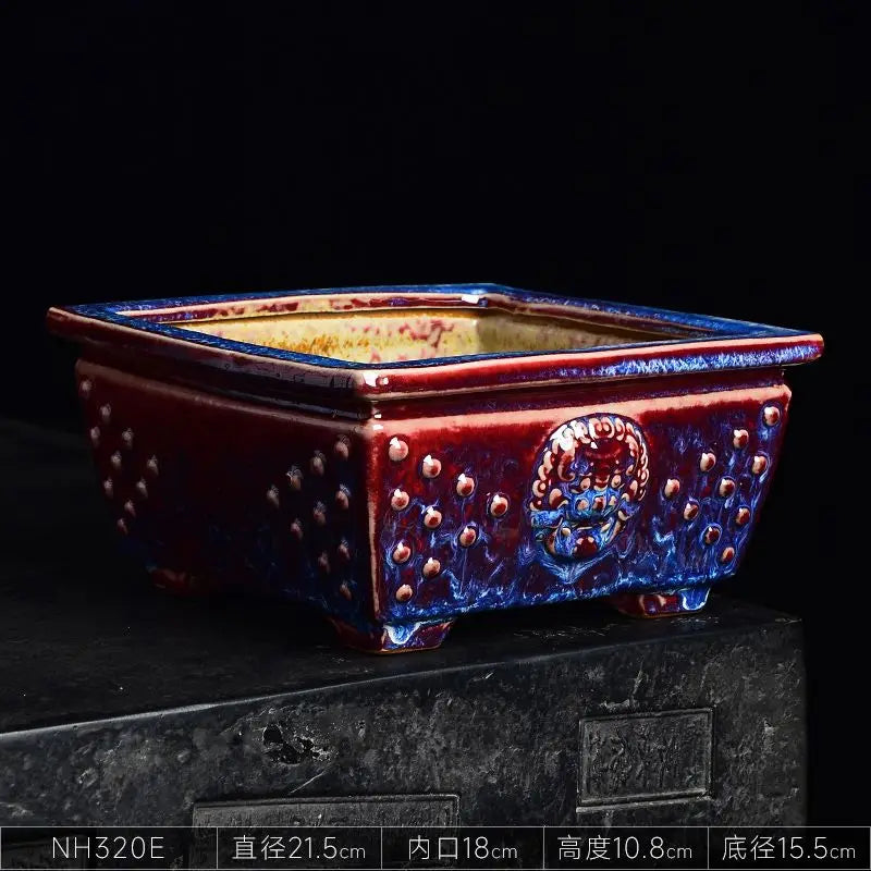 Afralia™ Ceramic Square Landscape Basin for Indoor Bonsai and Orchids.
