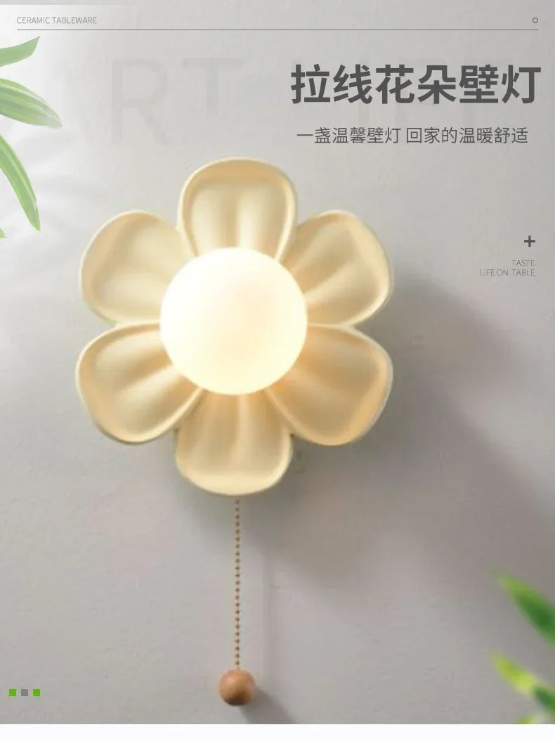 Afralia™ Resin Flower Ceiling Light Green Petals Wall Lamp for Indoor Decor