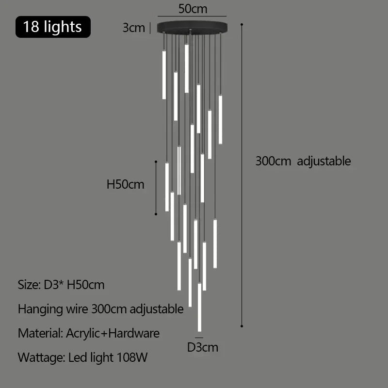 Afralia™ Modern Luxury LED Stair Pendant Chandelier Light for Villa