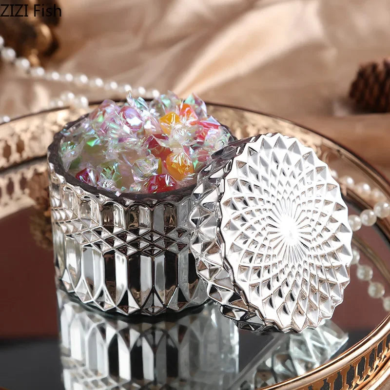 Afralia™ Gilded Glass Storage Jar with Lid for Candy, Jewelry, and Cosmetics