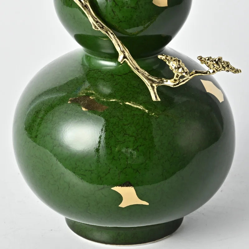 Afralia™ Ceramic Gourd Feng Shui Decoration: Green Light Luxury Home Ornament