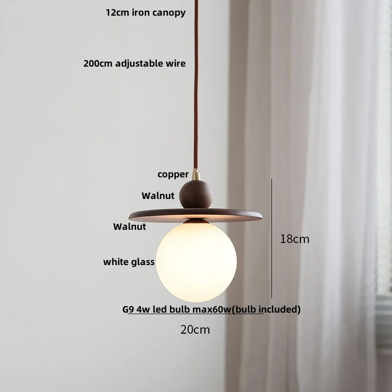 Afralia™ LED Glass & Wood Pendant Light for Aisle, Coffee Living Room - Japanese Style