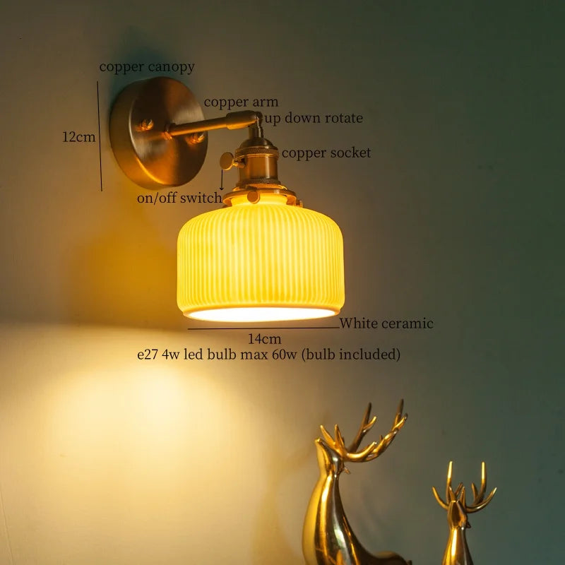 Afralia™ Nordic Modern LED Wall Lamps Copper Arm Ceramic for Home Decor