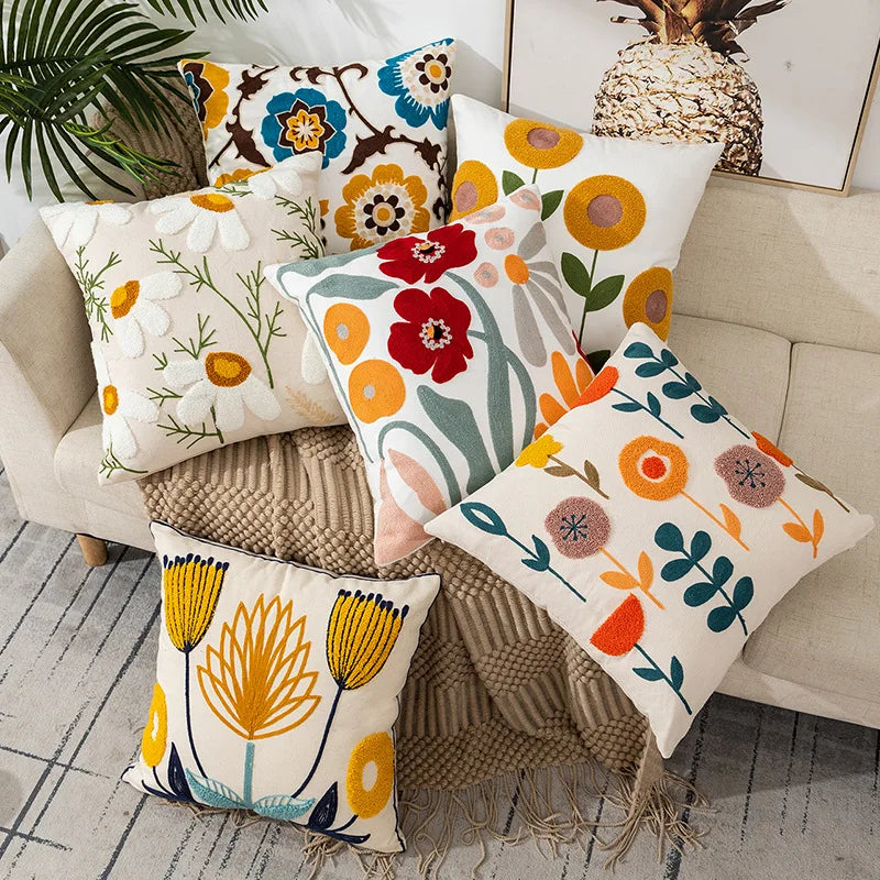 Afralia™ Soft Canvas Floral Pillow Cover - Embroidered Dandelion Sunflower Design for Home Decoration