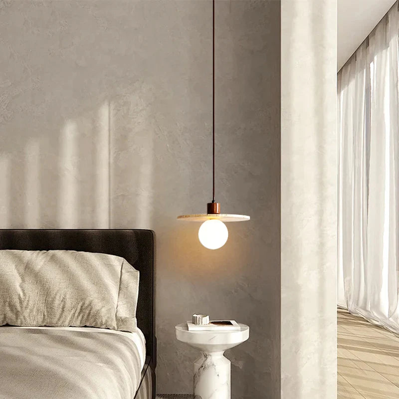 Afralia™ Yellow Travertine Japanese Bedroom Pendant Light