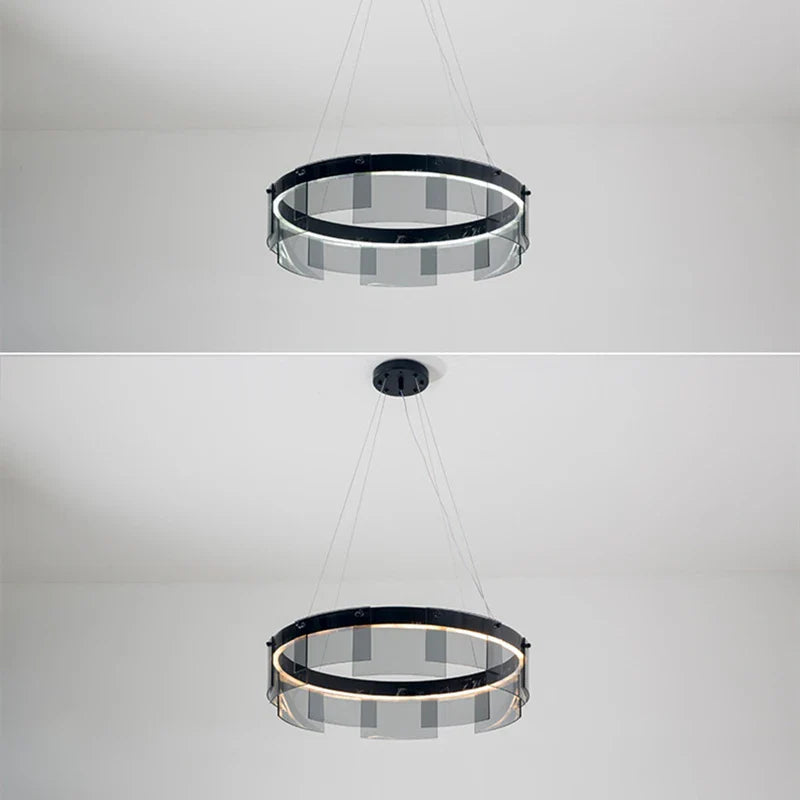 Afralia™ Glass Circle LED Pendant Light: Stratos Luxury Chandelier for Kitchen Island