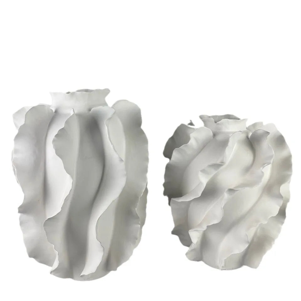 Afralia™ White Ceramic Wavy Vase: Handcrafted Home Decor Floral Arrangement Accents