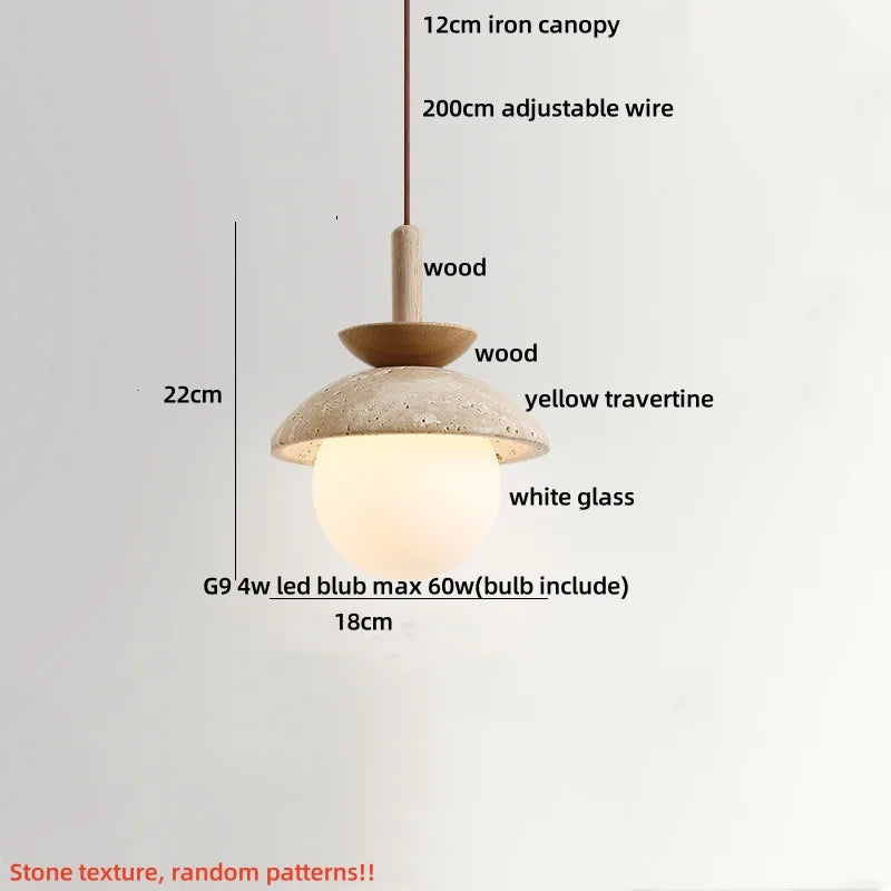 Afralia™ Nordic LED Pendant Lights Yellow Travertine White Glass Wood Hanging Lamp
