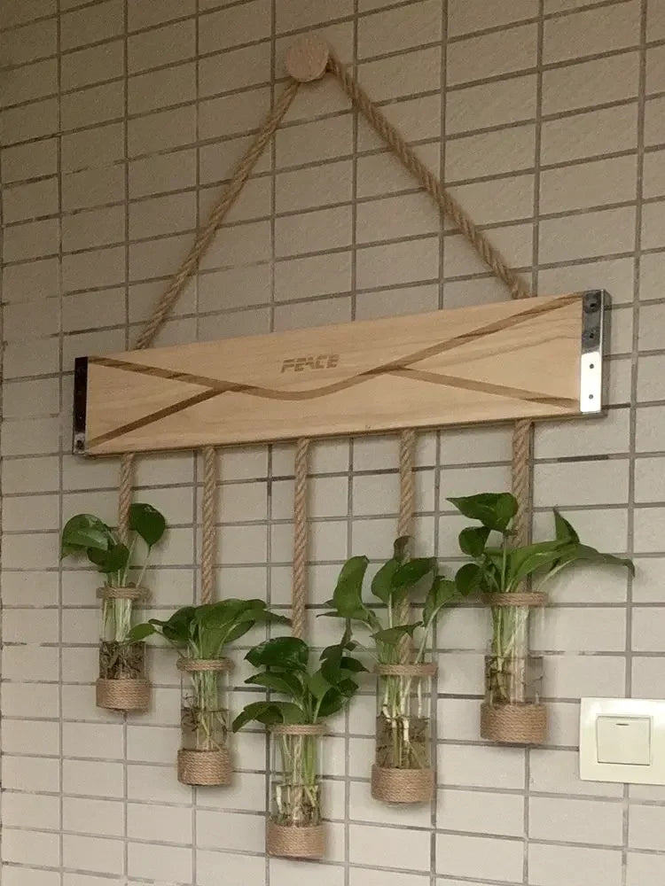 Afralia™ Glass Planter Vase with Wooden Stand for Wall Hanging Display