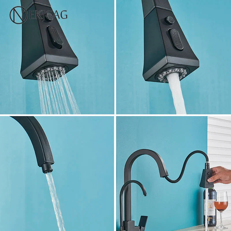 Afralia™ Matte Black Pull-Out Kitchen Faucet With Filtered Water, Cold and Hot Mixer