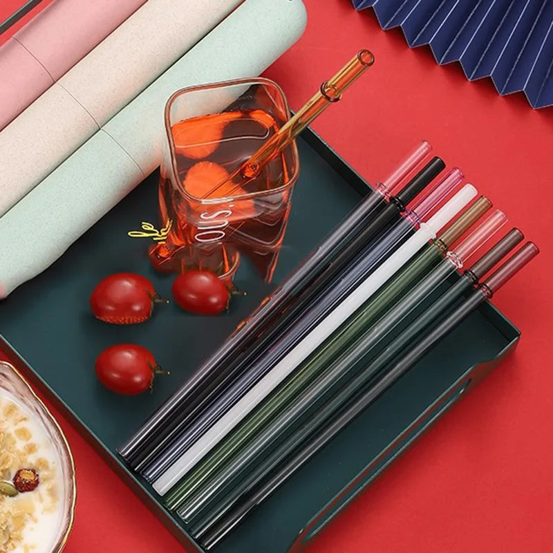 Afralia™ Glass Bent Straw 200mm - Reusable Cold Beverage Drinking Straw