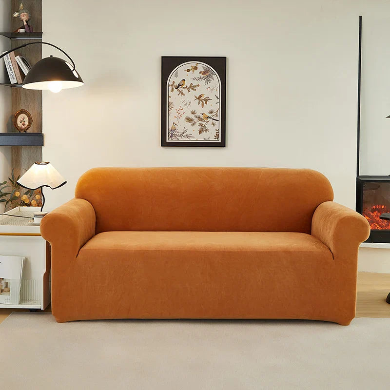 Afralia™ Fleece Velvet Sofa Cover: Stretch Slipcover for Loveseat & Couch, Solid Color